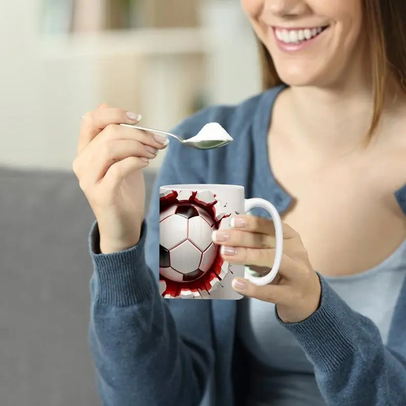 Travel Coffee Mug Flat 3D Effect 350ml Ball Tumbler Coffee Mug Novelty Vivid Colors Ceramic Mug For Coffee Tea Hot Chocolate