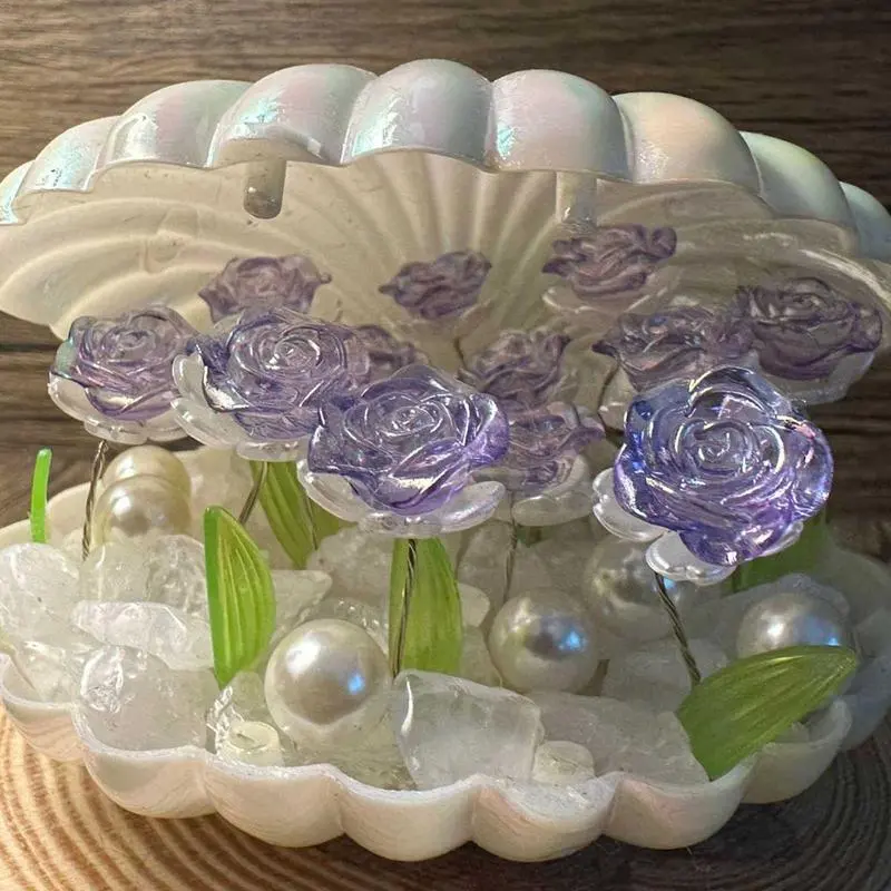 Beach Night Light Handmade Seashell Lamp Shell Decor Nightlight With Roses Design Decorative Night Light Beach Bathroom Decor