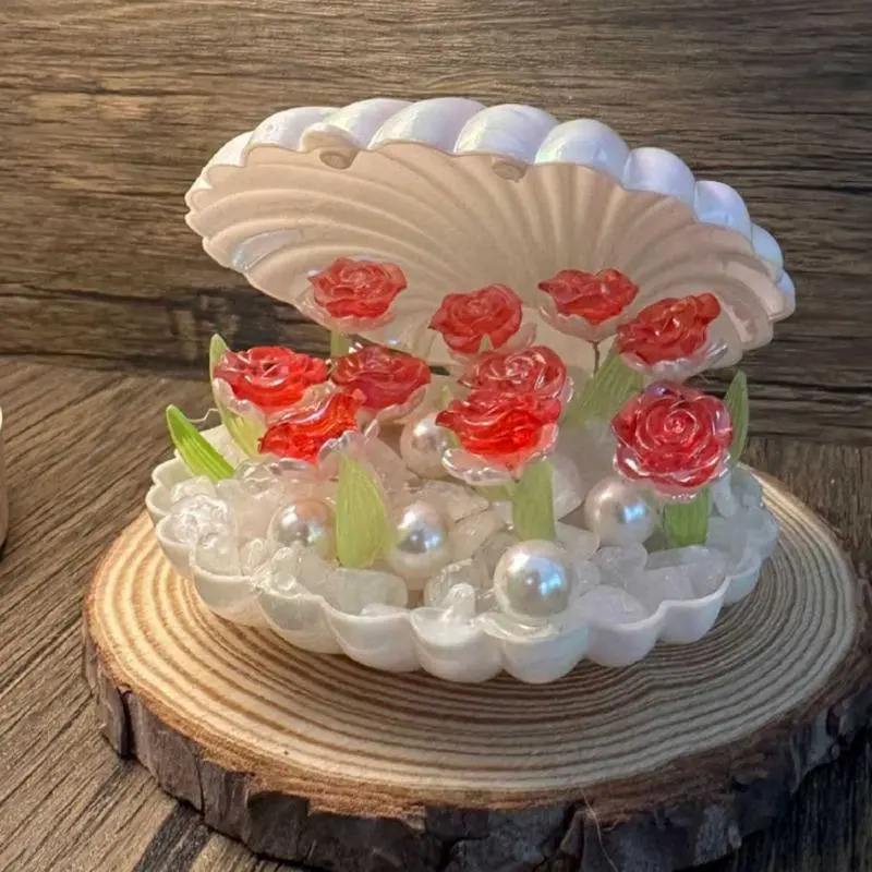 Beach Night Light Handmade Seashell Lamp Shell Decor Nightlight With Roses Design Decorative Night Light Beach Bathroom Decor