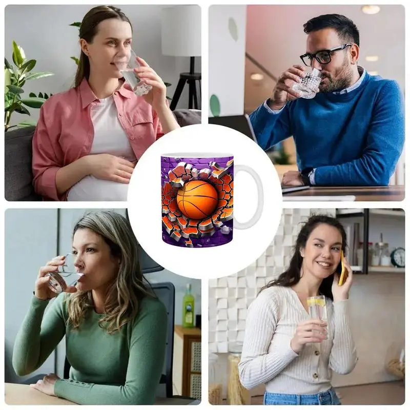Travel Coffee Mug Flat 3D Effect 350ml Ball Tumbler Coffee Mug Novelty Vivid Colors Ceramic Mug For Coffee Tea Hot Chocolate