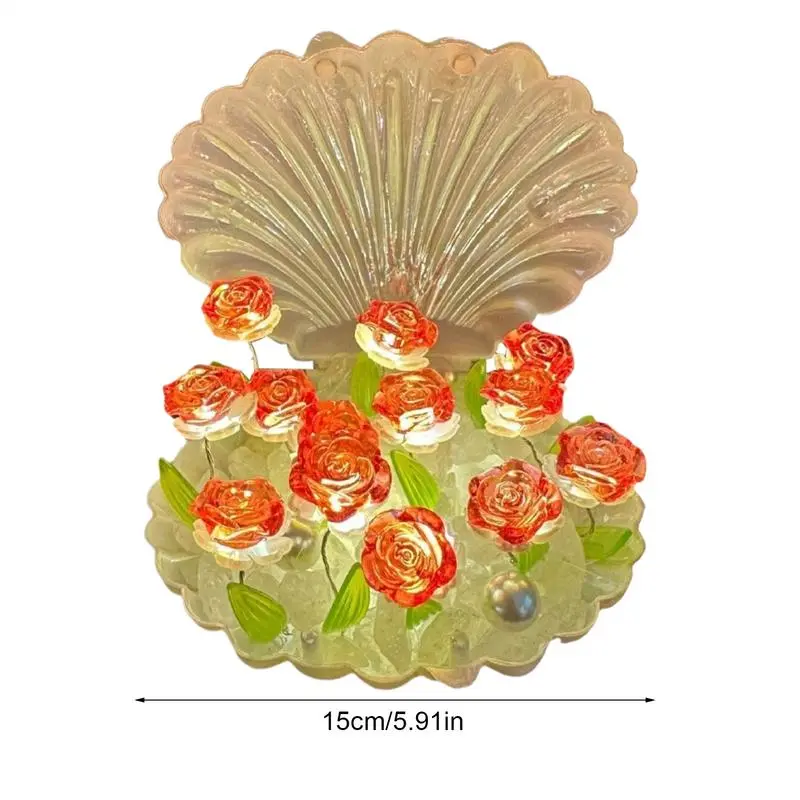 Beach Night Light Handmade Seashell Lamp Shell Decor Nightlight With Roses Design Decorative Night Light Beach Bathroom Decor