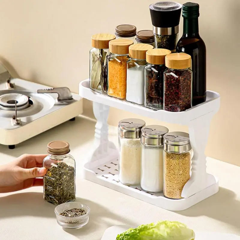 Organizer For Vanity Kitchen Counter Holder Double-Layer Seasoning Bottle Holder Desktop Toiletry Organizer For Bathroom Bedroom