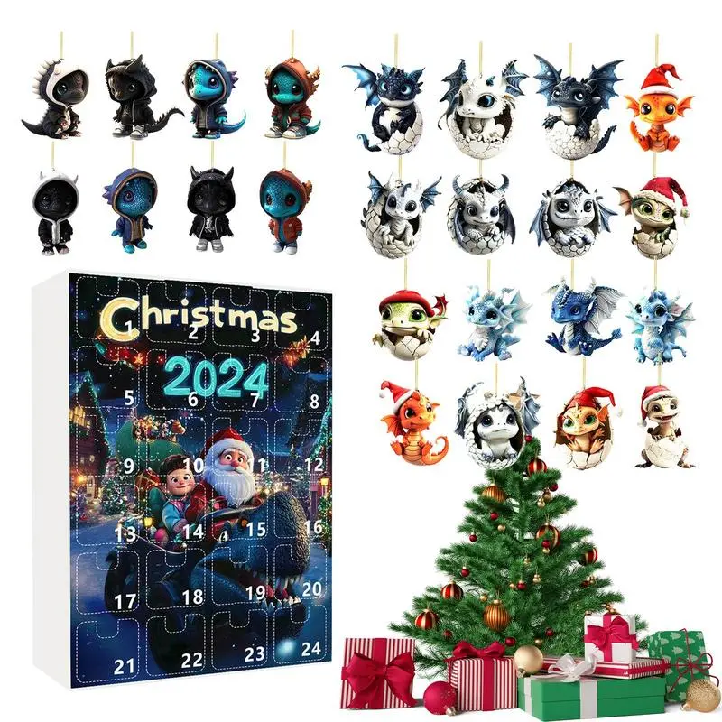 Blue Dragon Christmas Advent Calendar 24X Acrylic Christmas Blue Dragon Signs Hangable Rearview Looking-glass Animals For Home