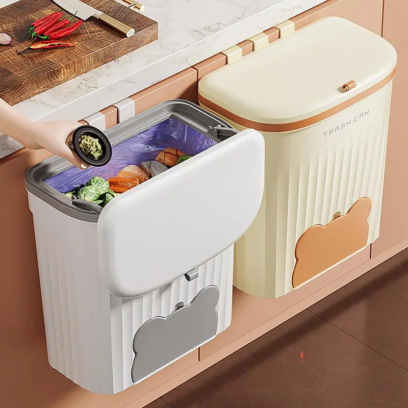 Camping Trash Can Hangable Kitchen Garbage Can With Lid Trash Bag Storage Compartment Design Waste Basket For Cabinet Bathroom