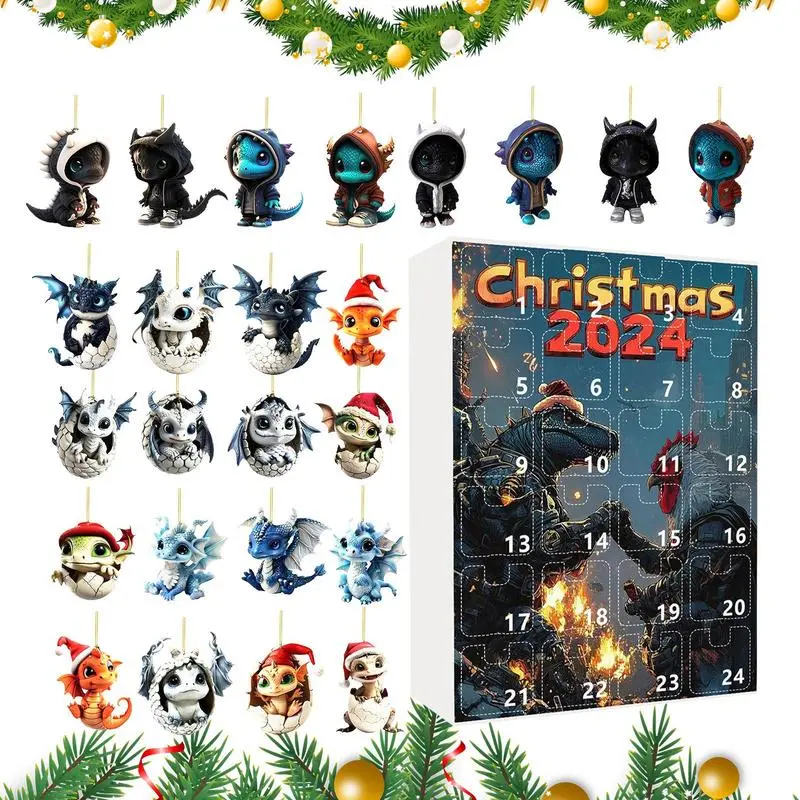 Blue Dragon Christmas Advent Calendar 24X Acrylic Christmas Blue Dragon Signs Hangable Rearview Looking-glass Animals For Home
