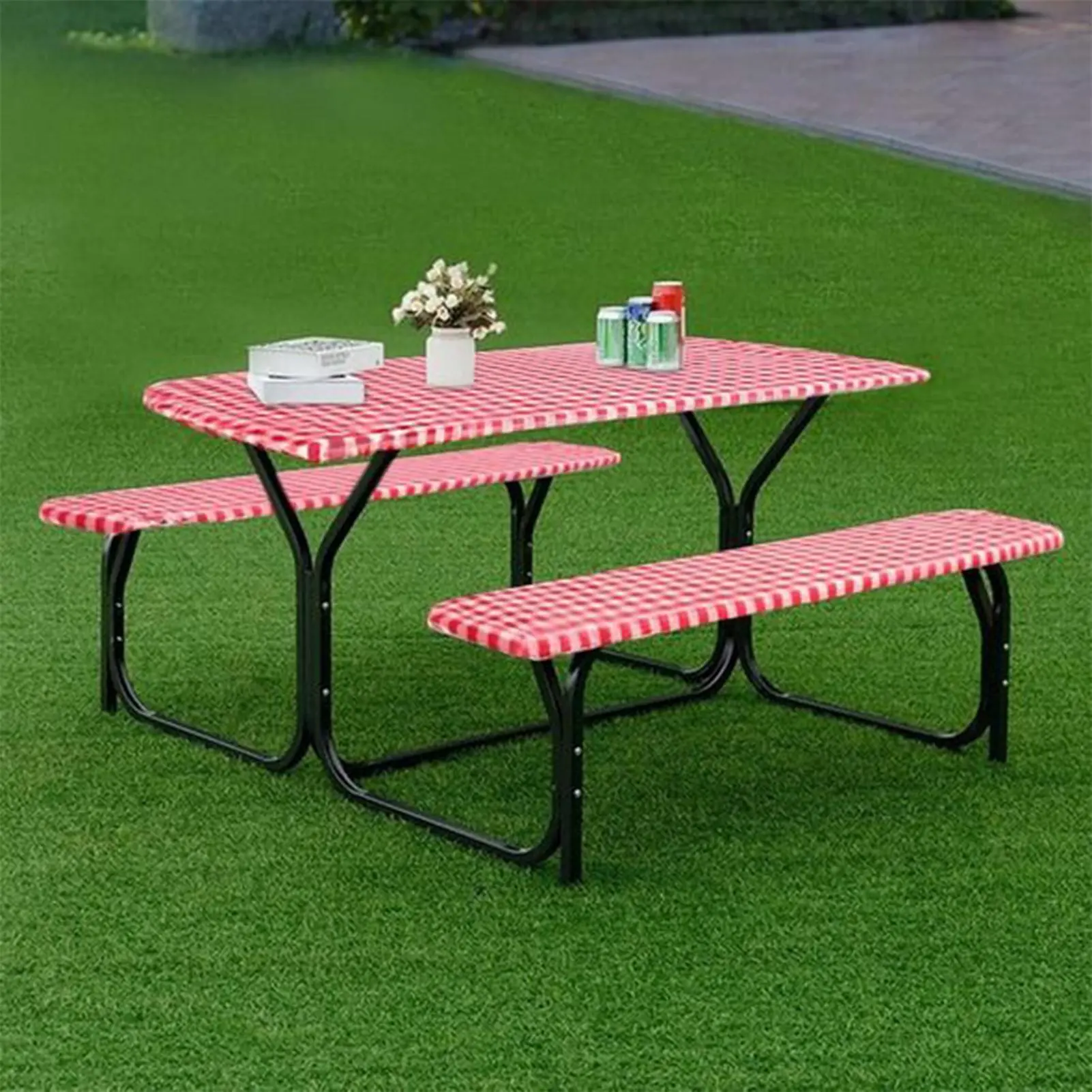 Picnic Table Cloth Picnic Table Covers With Bench Covers Red White Grid Tablecloth Protector Guards For Outdoor Dining BBQ