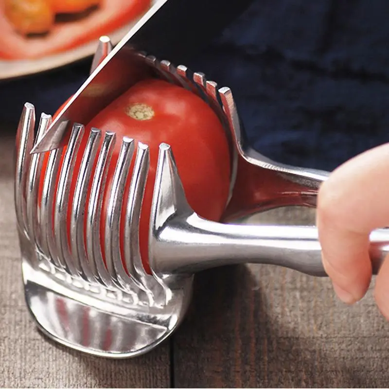Lemon Cutter With Handle Stainless Multipurpose Handheld Round Fruit Tongs Egg Tomato Kiwi Slicer For Getting Even Slices
