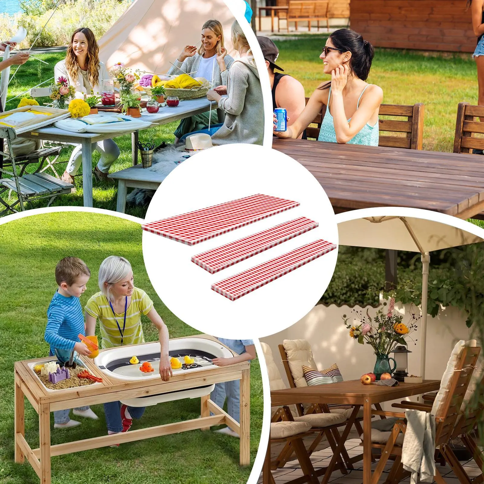 Picnic Table Cloth Picnic Table Covers With Bench Covers Red White Grid Tablecloth Protector Guards For Outdoor Dining BBQ