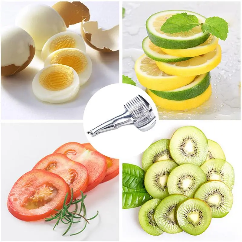 Lemon Cutter With Handle Stainless Multipurpose Handheld Round Fruit Tongs Egg Tomato Kiwi Slicer For Getting Even Slices