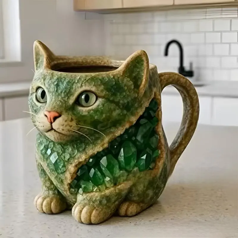 Cat Coffee Mug Animal Shape Resin Water Mugs Cartoon Cat Drinkware Aesthetic Drinking Cups Heat Resistant Milk Coffee Mug