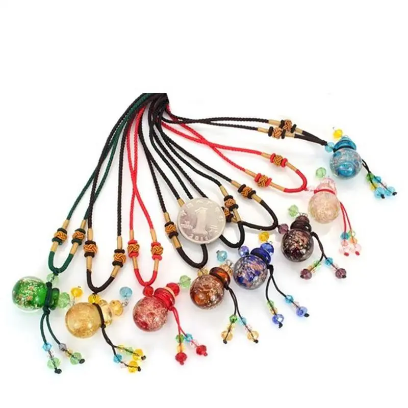 Perfume Bottle Necklace Gourd Pendant Necklace Round Diffuser Perfume Pendant Necklace Oil Aromatherapy Colored Bottle Nedcklace