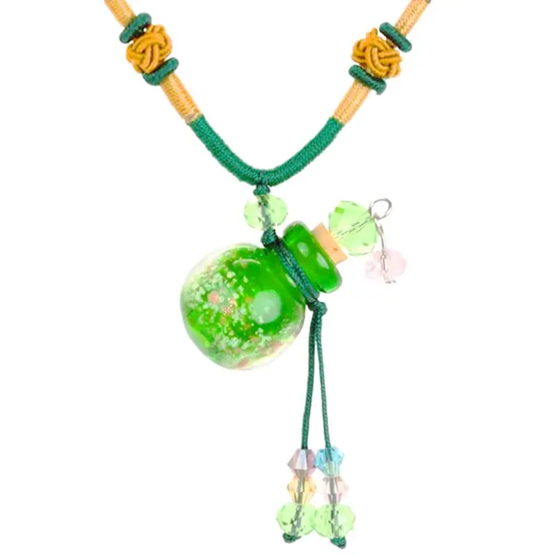 Perfume Bottle Necklace Gourd Pendant Necklace Round Diffuser Perfume Pendant Necklace Oil Aromatherapy Colored Bottle Nedcklace