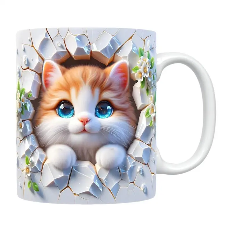 Coffee Cup Print Mug Ceramic 3D Visual Cat Milk Cup nimal Ceramic Mug Kitten Coffee Mug Cat Water Cup Milk Latte Breakfast Cup