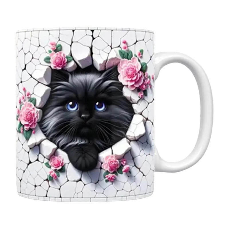 Coffee Cup Print Mug Ceramic 3D Visual Cat Milk Cup nimal Ceramic Mug Kitten Coffee Mug Cat Water Cup Milk Latte Breakfast Cup