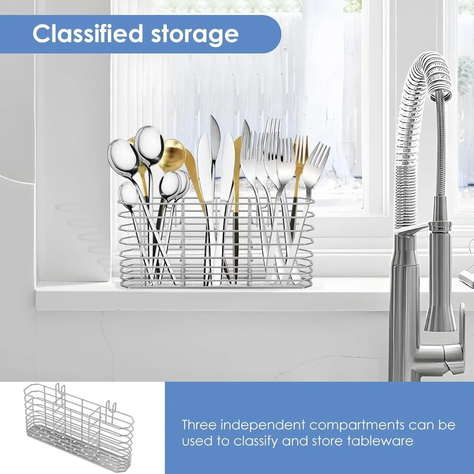 Cutlery Basket Stainless Steel Cutlery Hangable Basket Flatware Drying Rack Fork Drainage Containers For Kitchen Countertops