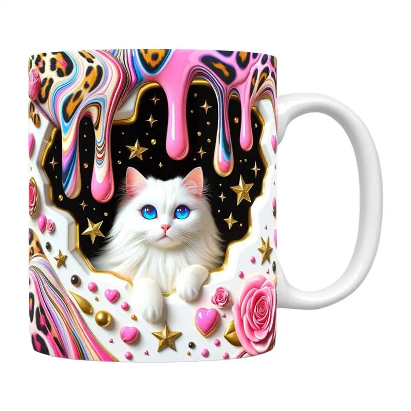 Coffee Cup Print Mug Ceramic 3D Visual Cat Milk Cup nimal Ceramic Mug Kitten Coffee Mug Cat Water Cup Milk Latte Breakfast Cup