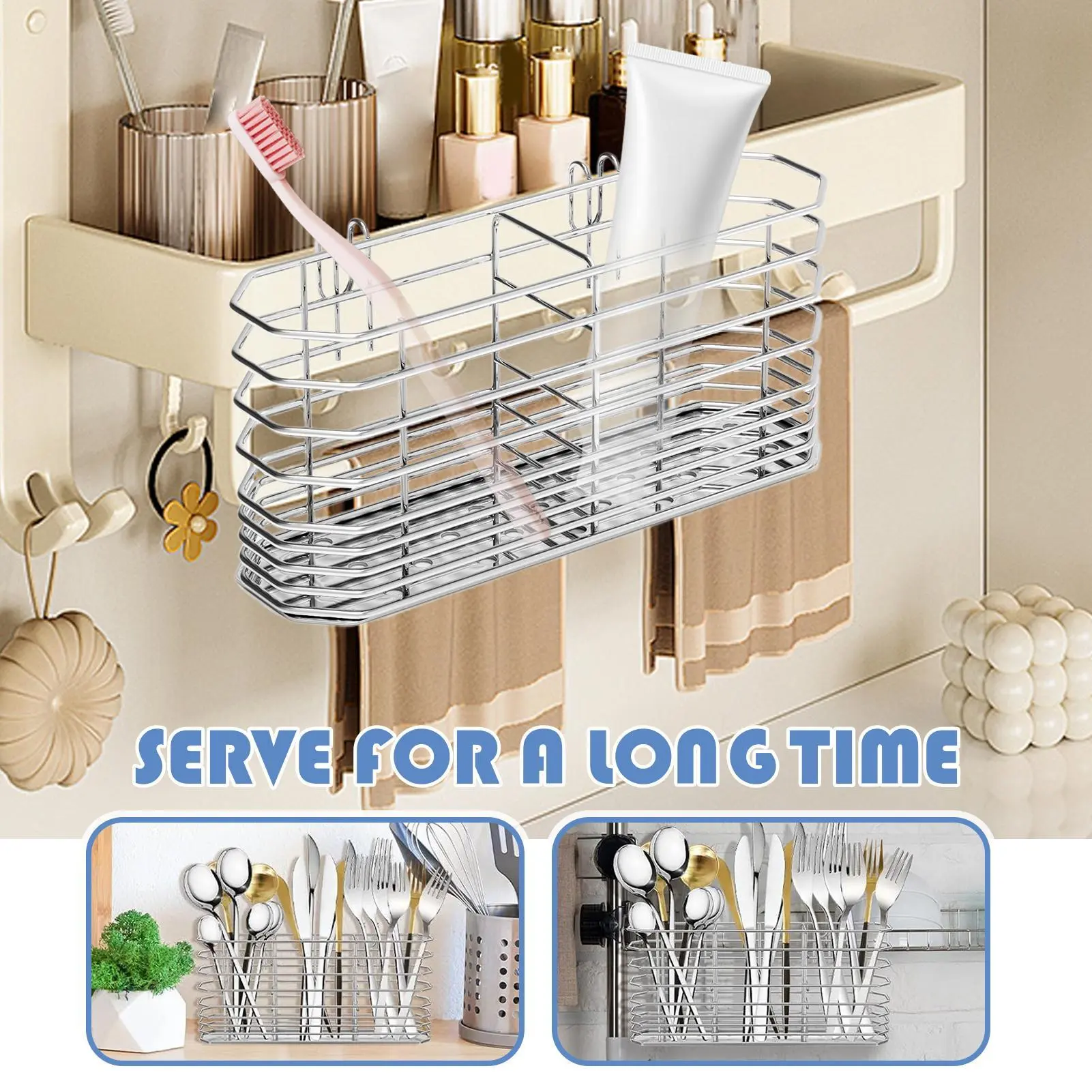 Cutlery Basket Stainless Steel Cutlery Hangable Basket Flatware Drying Rack Fork Drainage Containers For Kitchen Countertops