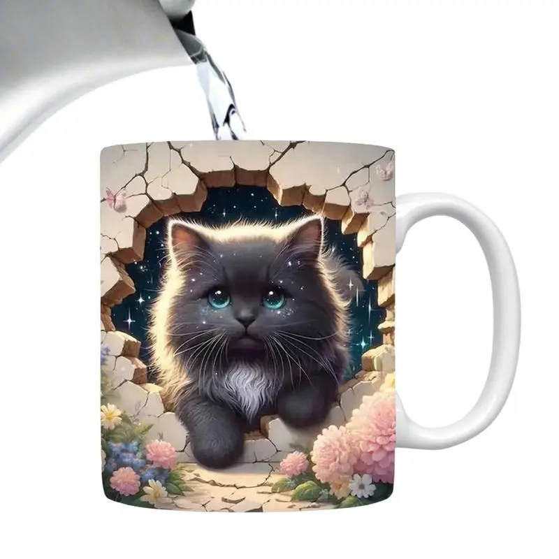 Coffee Cup Print Mug Ceramic 3D Visual Cat Milk Cup nimal Ceramic Mug Kitten Coffee Mug Cat Water Cup Milk Latte Breakfast Cup