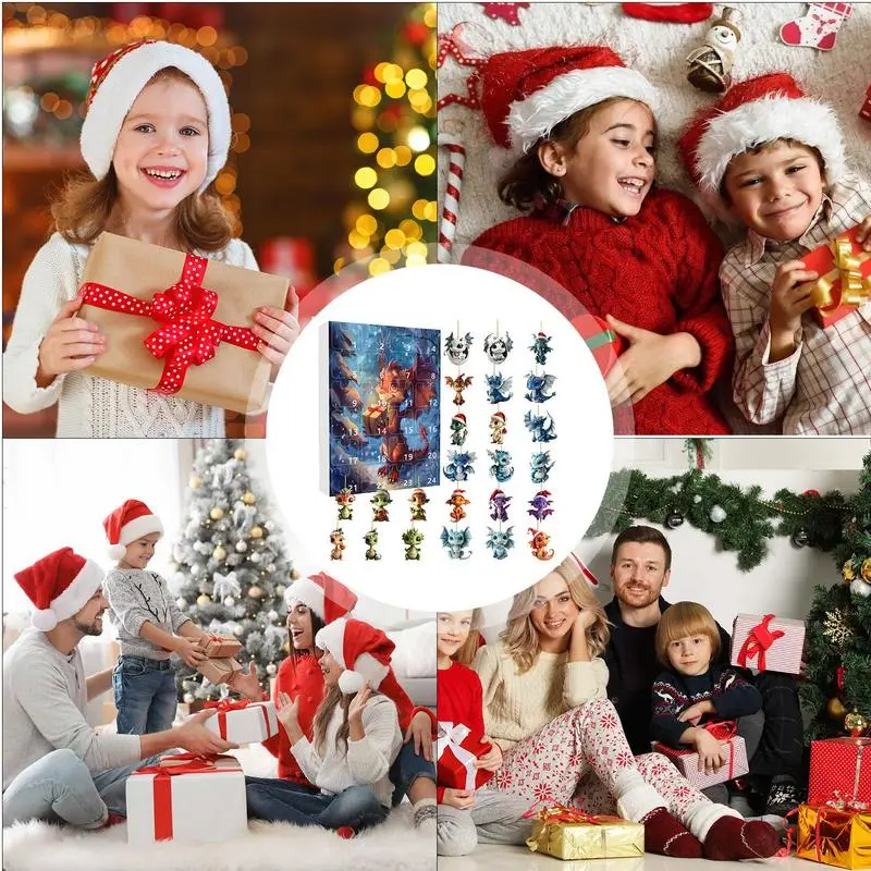2024 Christmas Dragon Advent Calendar kit Christmas tree Acrylic Dinosaur Ornament Acrylic 2d Dragon Pendant Toy Christmas gift