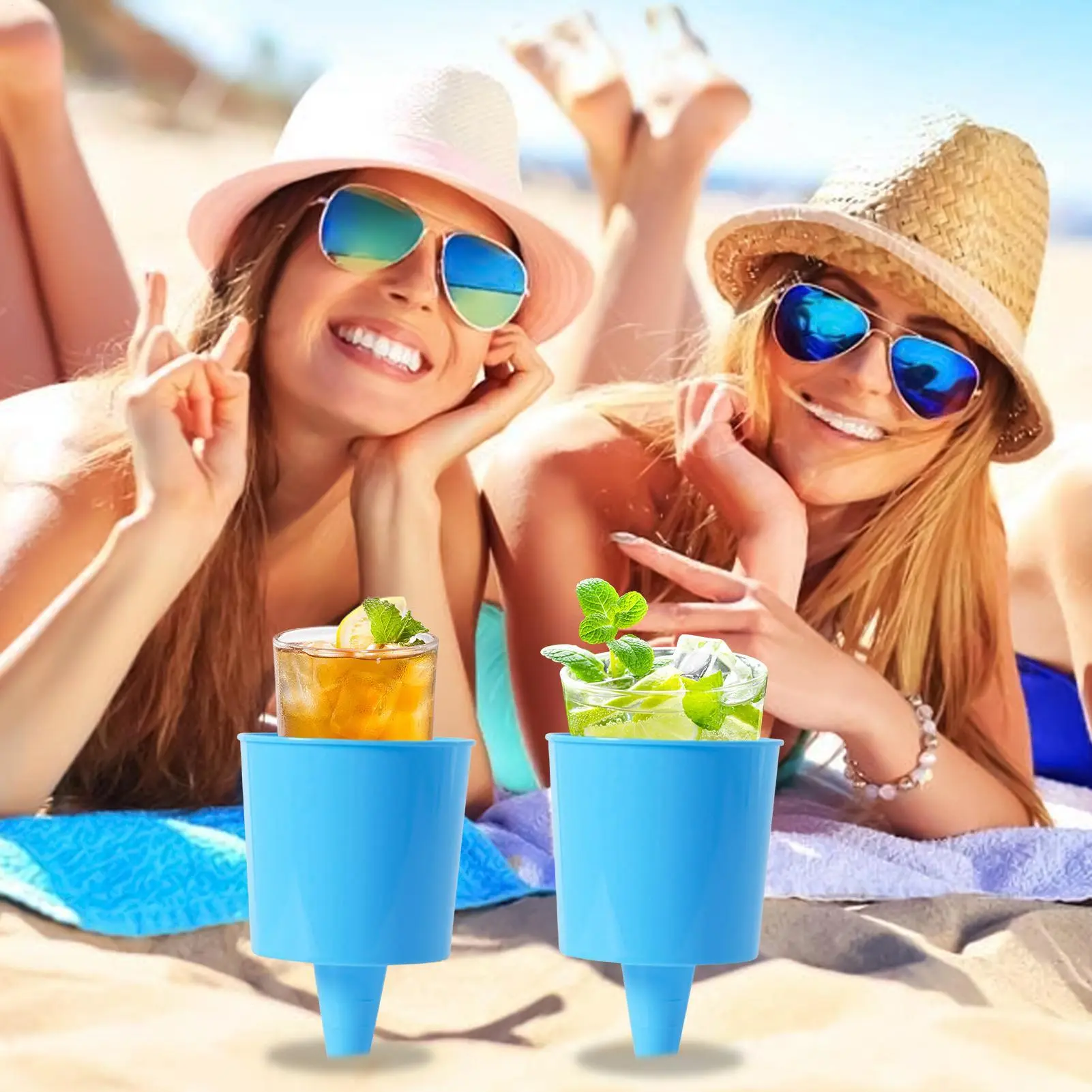 Beach Drink Cup Holder Beach Sand Coaster Cup 4 Pieces Beverage Coasters Camping Trip Gear For Sunscreen Sunglasses Phone