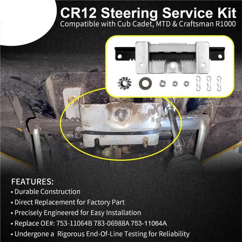 Lawn Tractor Steering Rack Steering Rack Gear Plate Sturdy Steering Shaft Gear & Bushing Steering Gear Kit Tractor Accessories