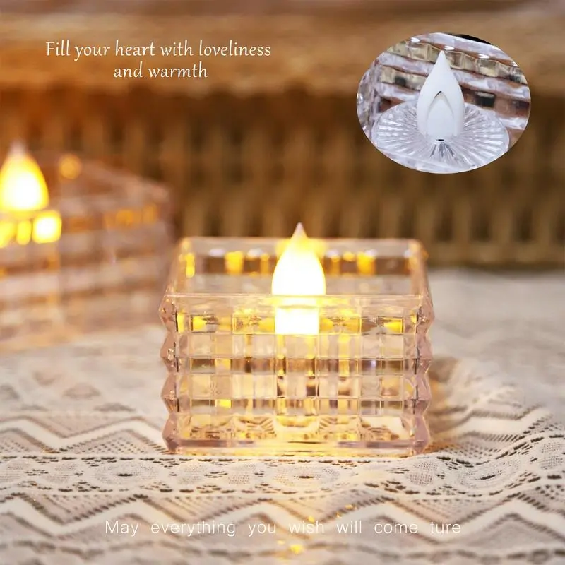 Led Tea Light 6pcs Cube Flameless Tea Lights Realistic Home Decorations Romantic Candles Light For Festival Party Birthday