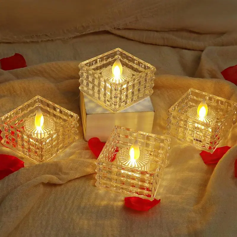 Led Tea Light 6pcs Cube Flameless Tea Lights Realistic Home Decorations Romantic Candles Light For Festival Party Birthday
