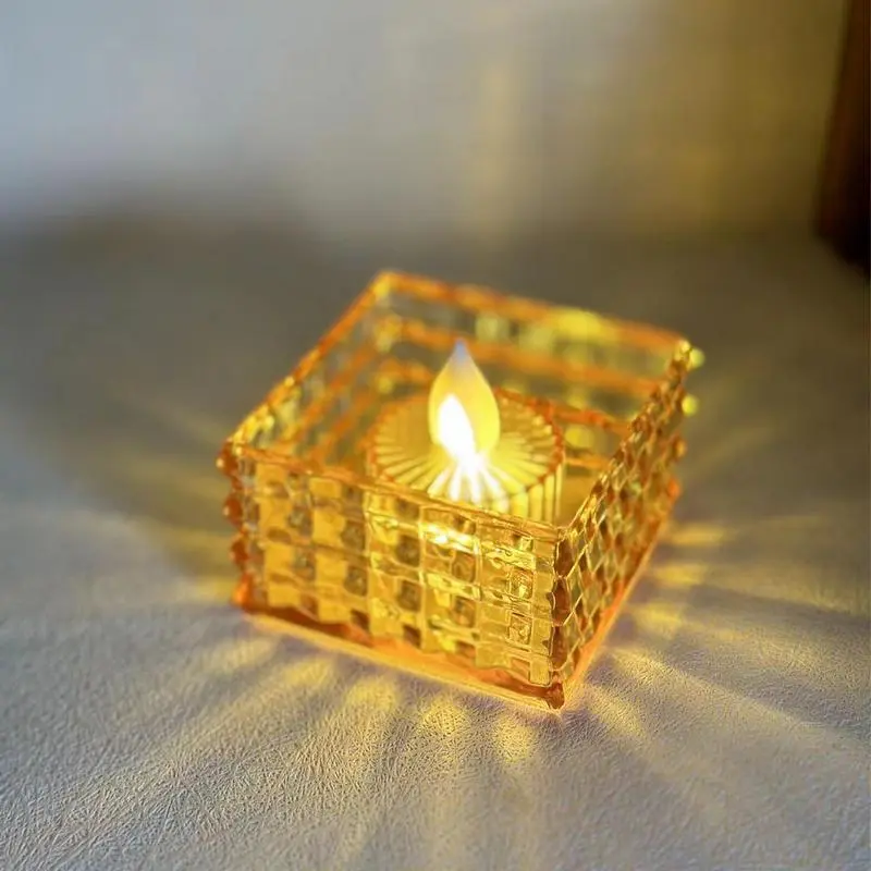 Led Tea Light 6pcs Cube Flameless Tea Lights Realistic Home Decorations Romantic Candles Light For Festival Party Birthday