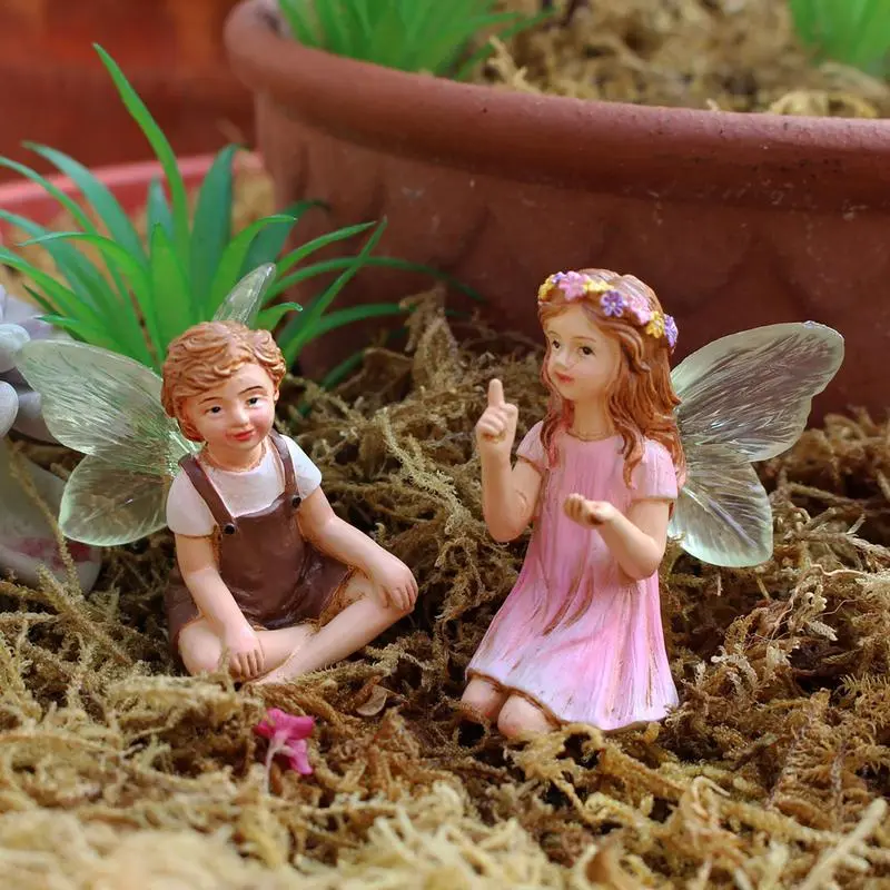 Miniature Fairy Figurines Fairy Garden Accessories Resin Crafts Cute Whispering Fairy Garden Statue Miniature Ornaments Planter