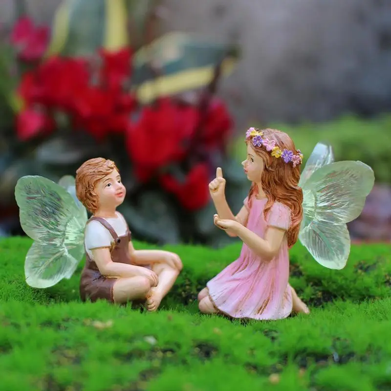Miniature Fairy Figurines Fairy Garden Accessories Resin Crafts Cute Whispering Fairy Garden Statue Miniature Ornaments Planter