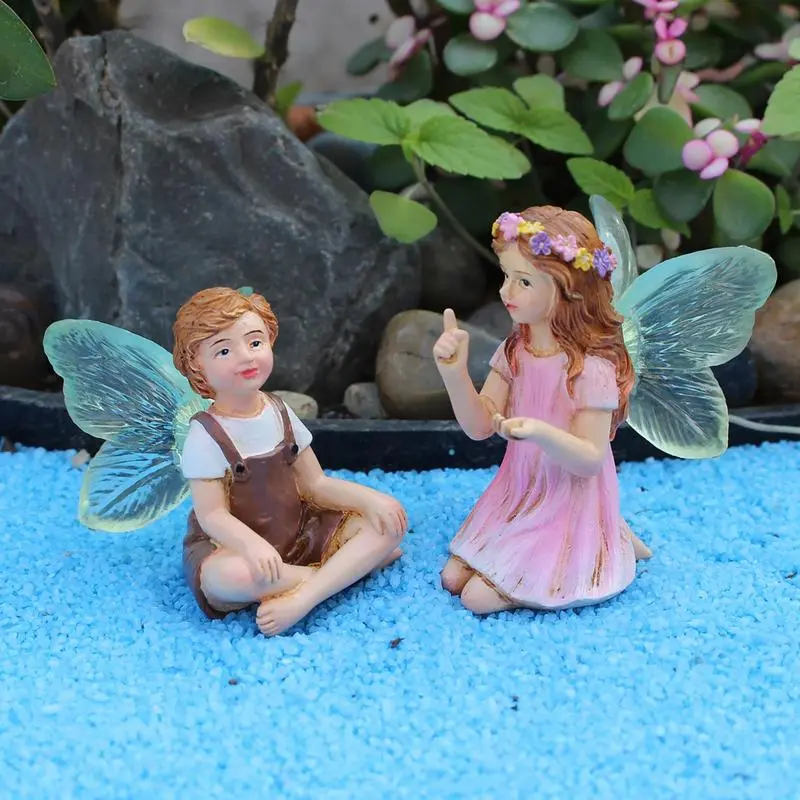 Miniature Fairy Figurines Fairy Garden Accessories Resin Crafts Cute Whispering Fairy Garden Statue Miniature Ornaments Planter