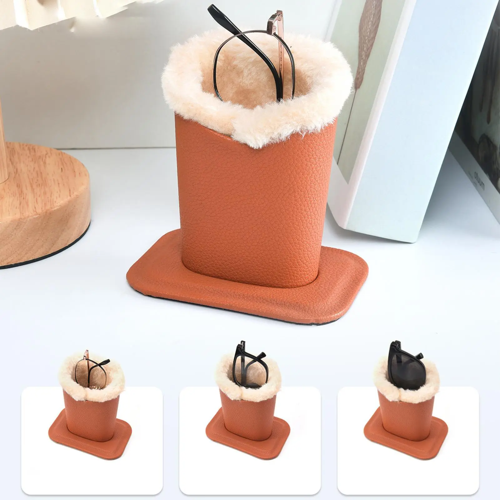 Eye Glass Holder Stands Glasses Storage Holder Plush Lined Anti-Scratch PU Leather Organizer Funny Pouch For Living Room