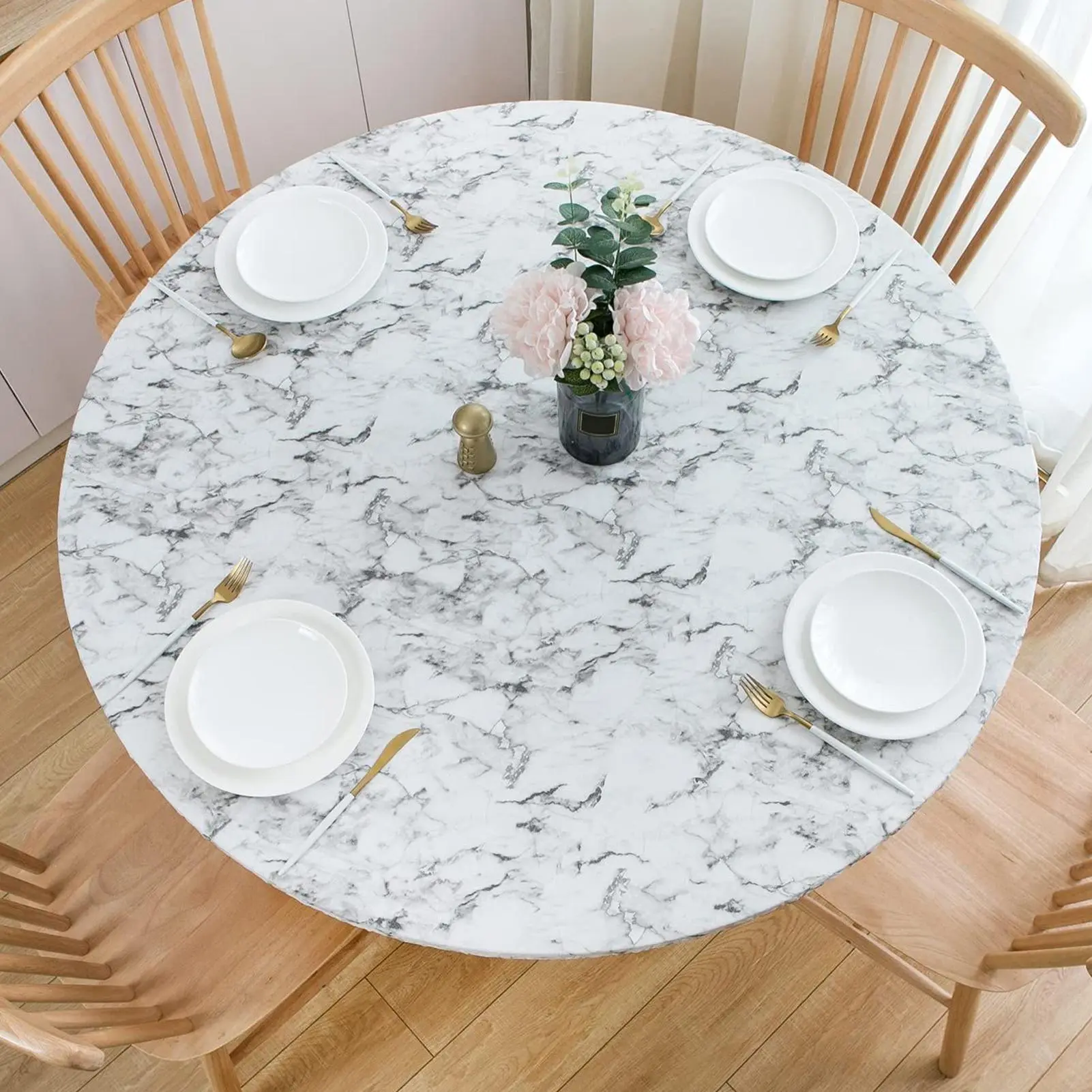Fitted Tablecloth Round Picnic Table Cloth Stain Resistant Wipe Clean Oil Proof Protector For Picnic Living Room Dining Indoor