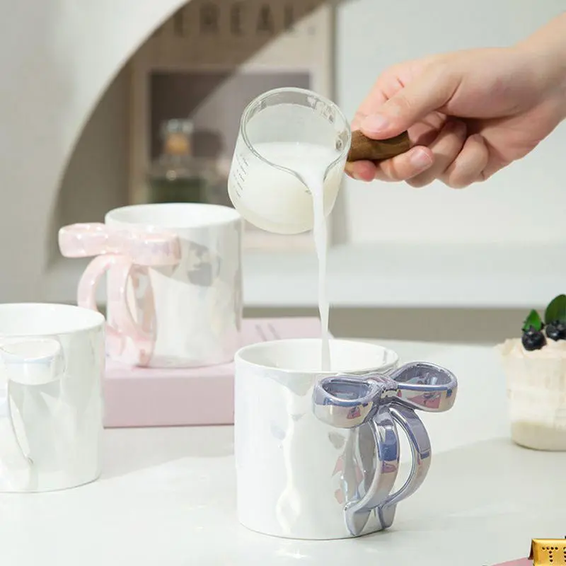 Bow Coffee Mug Modern Ceramic Cups Latte Hot Cocoa Beverage Water cup Bow Handle Mug Breakfast Milk Cup Coffee Cup Girl's Mug