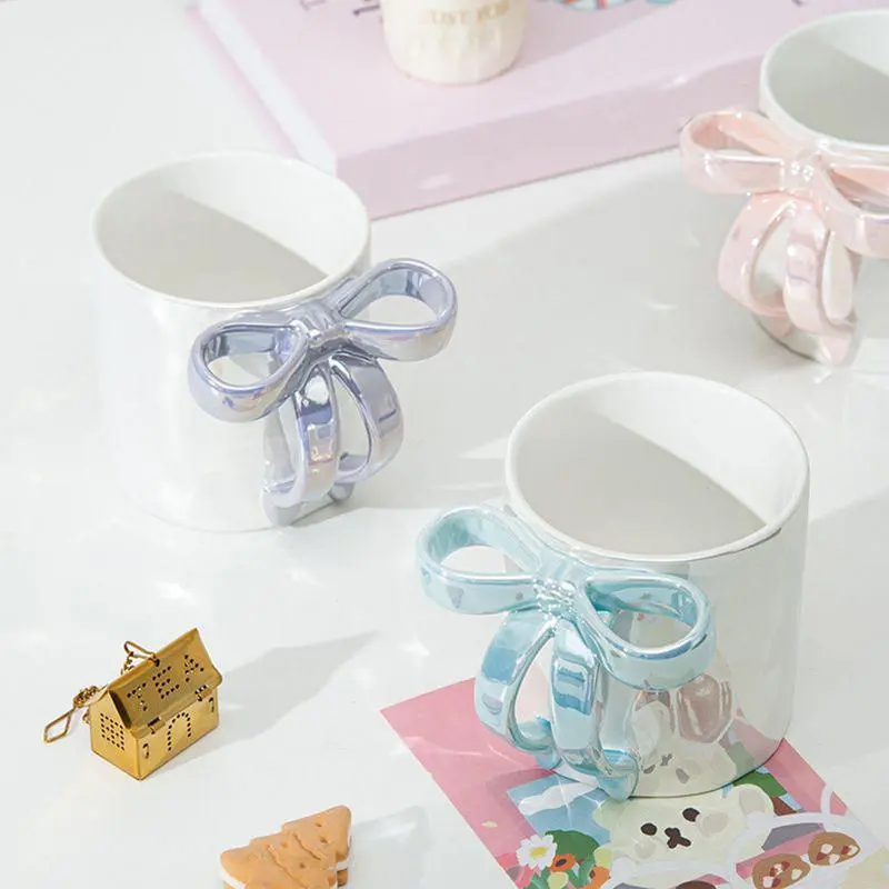Bow Coffee Mug Modern Ceramic Cups Latte Hot Cocoa Beverage Water cup Bow Handle Mug Breakfast Milk Cup Coffee Cup Girl's Mug