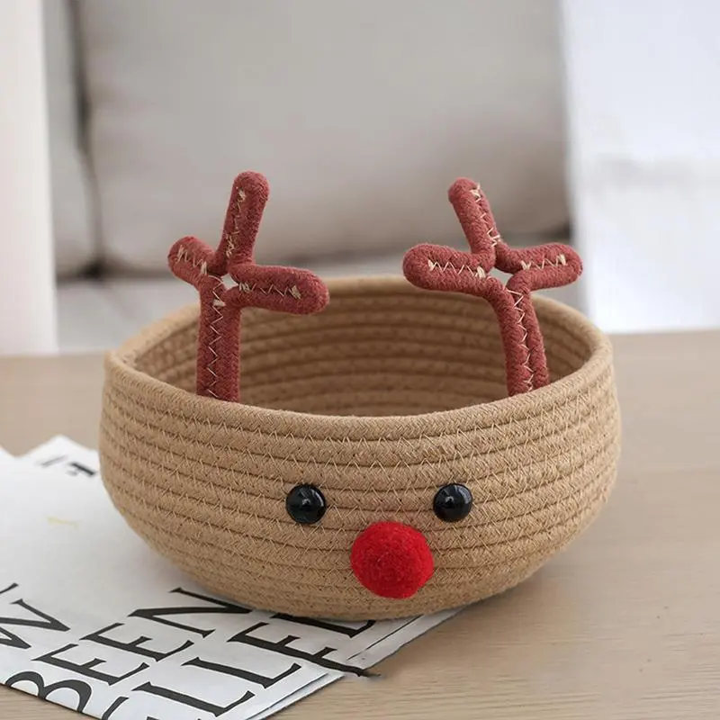 Christmas Basket Elk Cotton Rope Storage Bins Basket Christmas Party Supplies Holiday Decorative Basket Storage Organizer For