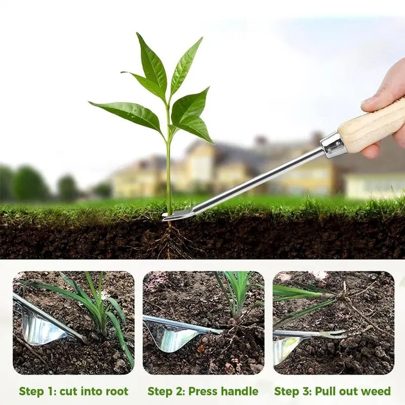 Weeding Puller Tool Manual Weeds Remover Tool Ergonomic Stainless Steel Long Shovels For Removal Digging Planting Yard Work