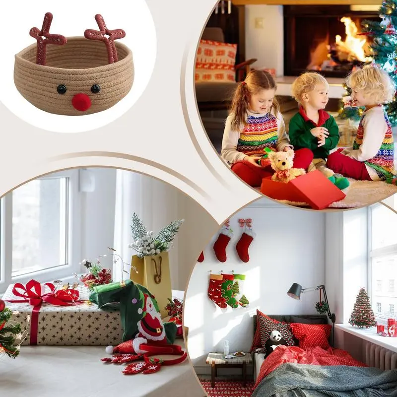 Christmas Basket Elk Cotton Rope Storage Bins Basket Christmas Party Supplies Holiday Decorative Basket Storage Organizer For