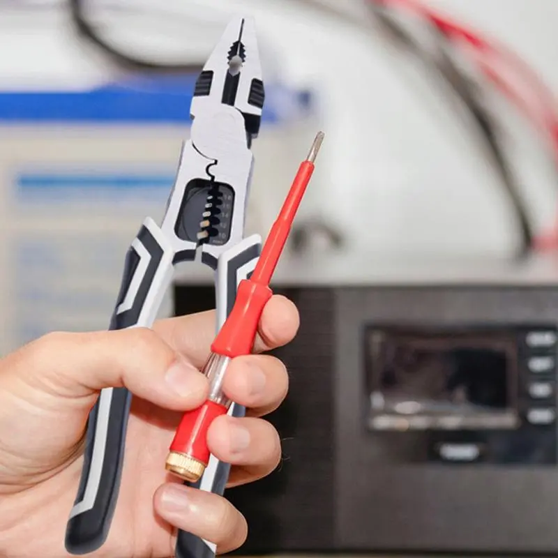 Multifunctional Wire Strippers Multifunctional Steel Flat-Mouth Cable Pliers with Electricity Measurement Electrician Plier 9-In