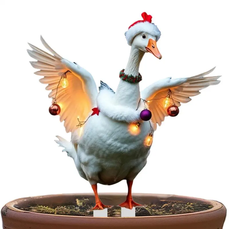 2D Christmas Duck Stake Realistic Animal Yard Ground Plugs Duck Animal Statue Stakes Decorative Figurines Lifelike Duck Statue