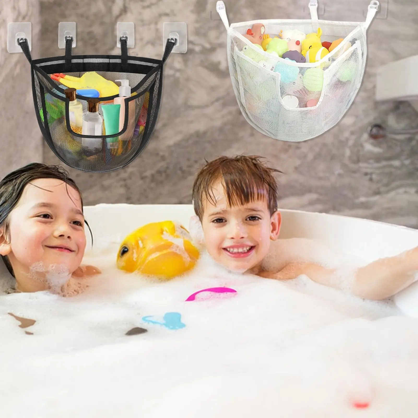 Bath Toys Organizer Quick Release Bathtub Storage With Large Pocket Mesh Baby Bin Basket For Bathroom Kitchen Cupboard Swimming
