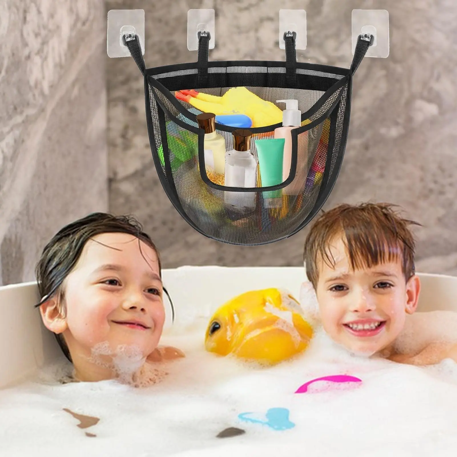 Bath Toys Organizer Quick Release Bathtub Storage With Large Pocket Mesh Baby Bin Basket For Bathroom Kitchen Cupboard Swimming