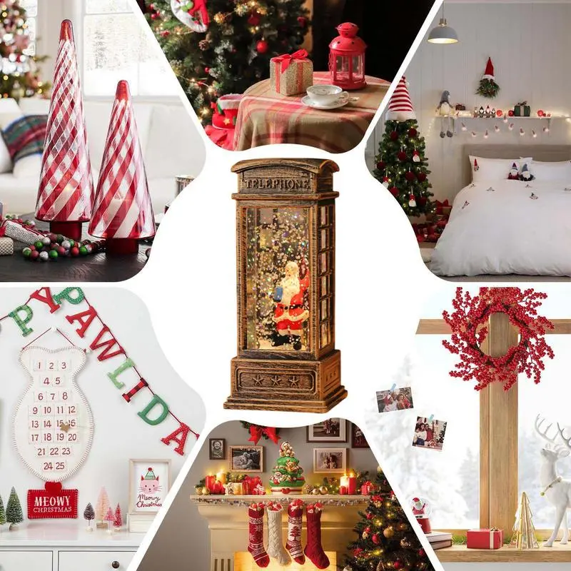 Telephone Booth Light Santa Claus Desk Light Vintage Telephone Booth Santa Claus Night Lamp For Table Desk Dormitory Decor