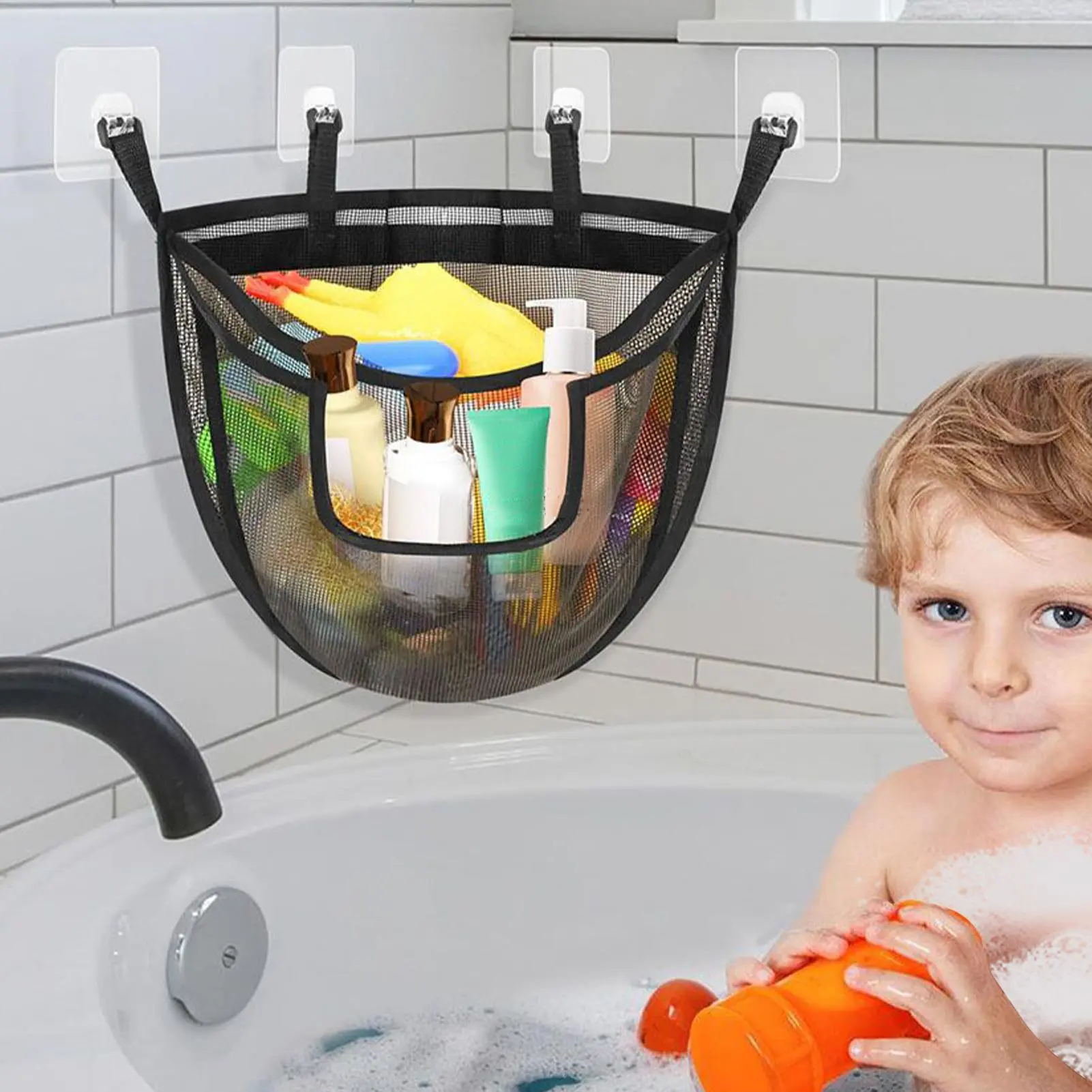 Bath Toys Organizer Quick Release Bathtub Storage With Large Pocket Mesh Baby Bin Basket For Bathroom Kitchen Cupboard Swimming