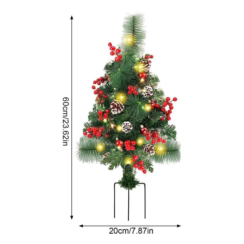 Christmas Tree Garden Lights Battery Operated Yard Lights With 20 LEDs Christmas Decoration With Berries And Pine Cones For Yard