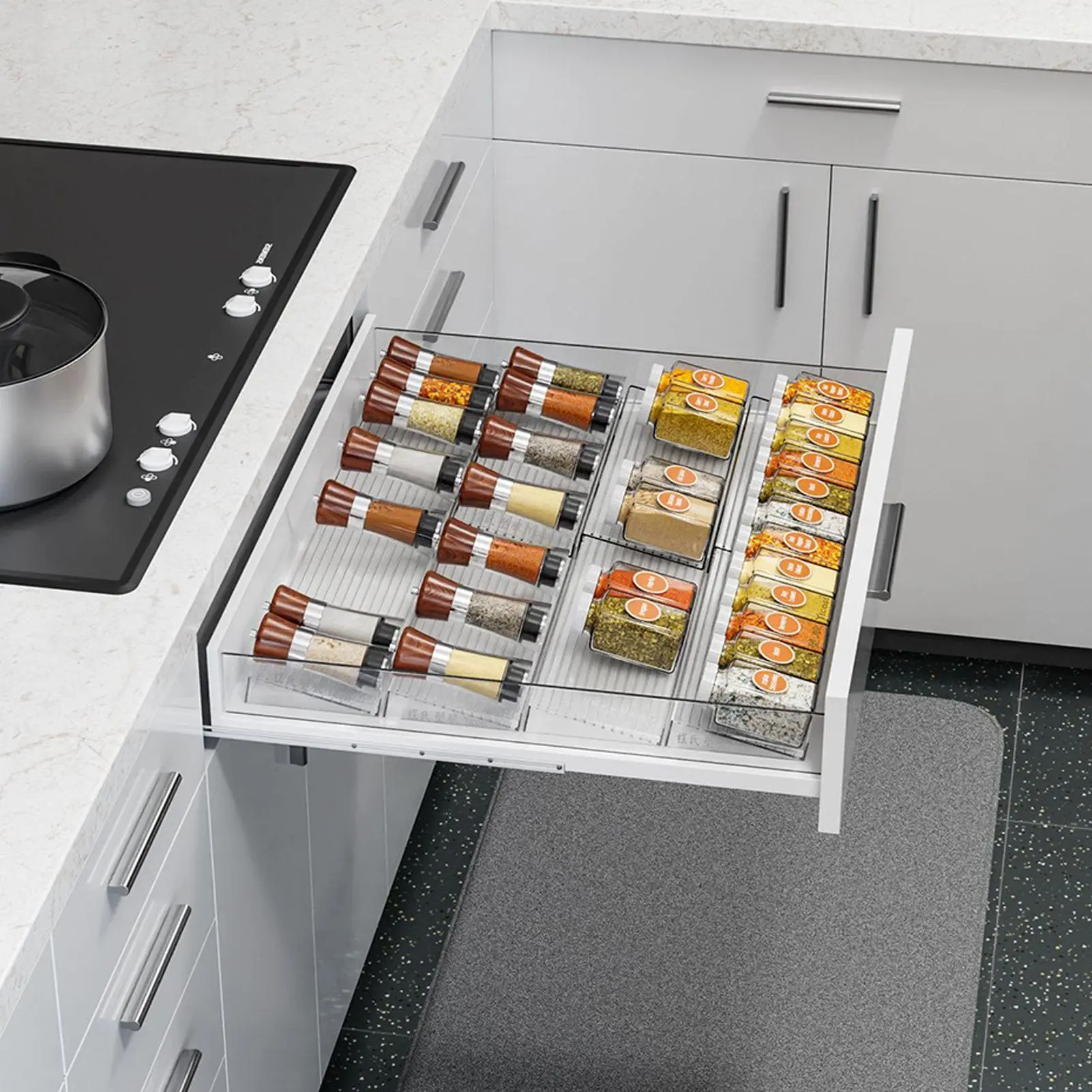 Drawer Seasoning Rack Spices Drawer Organizer 4pcs Space-Saving Cooking Condiment Tray Seasoning Organizer Spices Jars Rack Tray