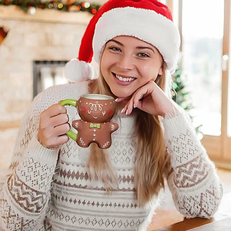 600ml Gingerbread Man Mug Cartoon Cute Christmas Mug Gingerbread Man Ceramic Cup Milk Coffee Water Cup Mug Gift
