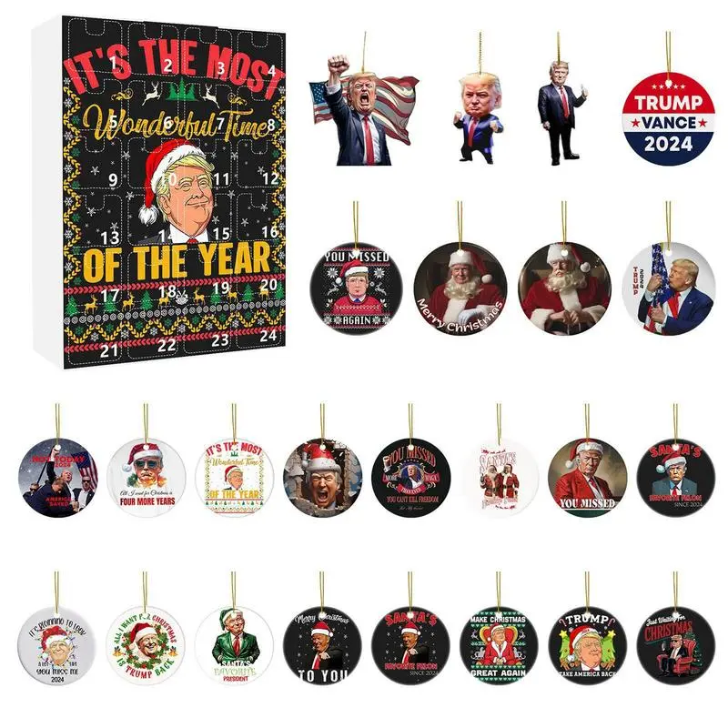 Christmas Trumpp-themed Advent Calendar Kit Christmas Calendar Counts Down To 2024 Election 24pcs Christmas Tree Trumpp Pendant
