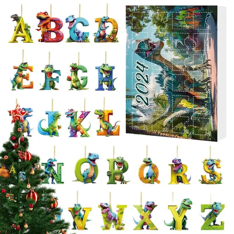Christmas Dinosaur Ornament Advent Calendar Dinosaur Letter Acrylic Flat Pendant Christmas Countdown Toy Calendar Christmas Gift