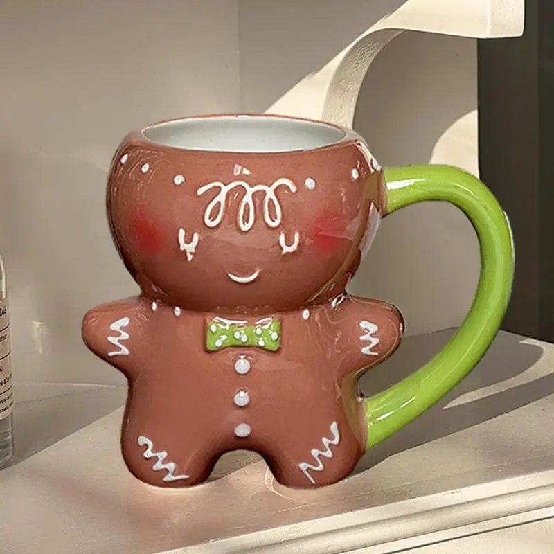 600ml Gingerbread Man Mug Cartoon Cute Christmas Mug Gingerbread Man Ceramic Cup Milk Coffee Water Cup Mug Gift